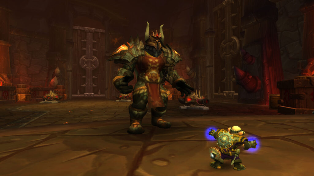 WoW gnome and a huge orc in armor